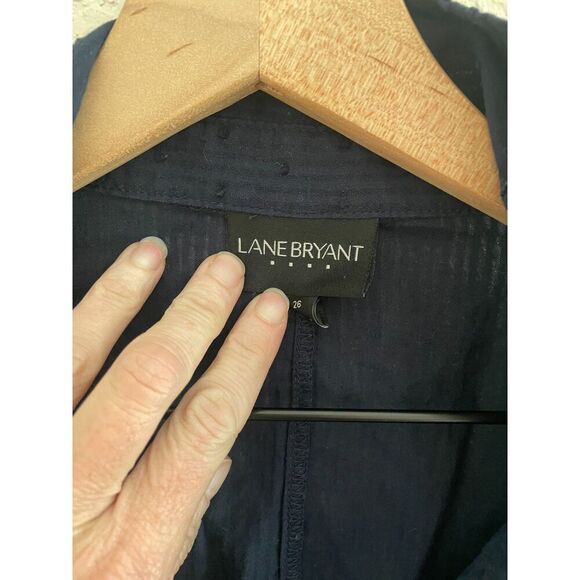 Lane Bryant Navy Blue Swiss Dot Tied Waist Blouse 26 - Picture 6 of 6